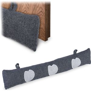 Relaxdays Zachte tochtstrip voor deuren en ramen, zandvulling, bescherming tegen kou, 76 cm, grijs hart