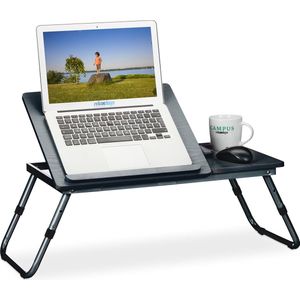 Relaxdays laptoptafel voor op bed, HBD 42x75x34,5 cm, kantelbaar plateau, hoogte verstelbaar, inklapbare bedtafel, zwart