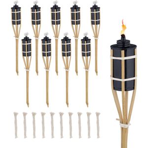 Relaxdays tuinfakkels - set van 10 - 40 cm - oliefakkels - feestdecoratie - met vervanglonten - bamboe