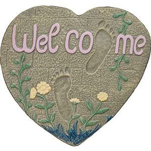 Relaxdays staptegel hart - gietijzer - 33 x 32 cm - welcome tuindecoratie - gras en bloemperken