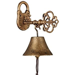 tuinbel gietijzer - antiek design - sleutel - met klepel - tuin- goud