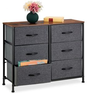 Relaxdays ladekast staal - 6 lades - stof - 63 x 80 x 30 cm - slaapkamer - bijzetkast