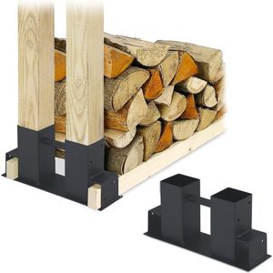 Relaxdays houtopslag diy, set van 2, voor brandhout, haardhout & houtblokken, brandhoutrek diy, metaal, antraciet