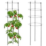 Relaxdays tomatensteun set van 2, kunststof & metaal, 90 cm hoog, 4 verstelbare ringen, rankhulp voor klimplanten, zwart