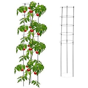 Relaxdays tomatensteun 150 cm - set van 2 - zwarte plantensteun tomaten - klimplantensteun