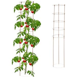 Relaxdays tomatensteun set van 2, metaal & kunststof, 150 cm hoog, 5 verstelbare ringen, plantensteun tuin, rozen, bruin