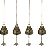Windspiel Glocken, 4er Set, Feng Shui Glockenspiel, Phönix & Drache Motiv, Garten, Metall, Klangspiel, gold - Relaxdays