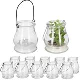 Relaxdays windlicht set van 12 - hengsel - theelichthouders - rond - glas - transparant