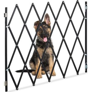Relaxdays hondenhek bamboe - zwart - verstelbaar - veiligheidshek hond - traphek harmonica