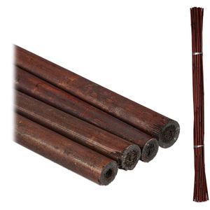 Relaxdays 25 stuks bamboe plantenstokken - 105 cm - plantenstabilisatie - decoratieve staven - donkerbruin