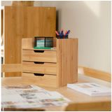 Relaxdays - Schreibtisch Organizer, 3 Schubladen, Ablage Büroutensilien, hbt: 33 x 30 x 31 cm, Bambus Schubladenbox, natur