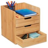 Relaxdays - Schreibtisch Organizer, 3 Schubladen, Ablage Büroutensilien, hbt: 33 x 30 x 31 cm, Bambus Schubladenbox, natur