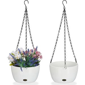 Relaxdays hangpot met opvangbakjes - set van 2 - plantenpot - binnen & buiten - 56x20,5 cm