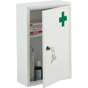 Relaxdays - Medicijnkastje - Wit - Metaal - Afsluitbaar met Slot