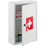 Relaxdays medicijnkastje met kruis, EHBO-kastje met slot, HBD: 32 x 21,5 x 8 cm, 2 vakken, apothekerskastje, wit/rood