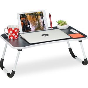 Relaxdays laptoptafel voor bed & bank, HxBxD: 26 x 63 x 40 cm, inklapbare schoottafel met tablethouder, zwart/wit