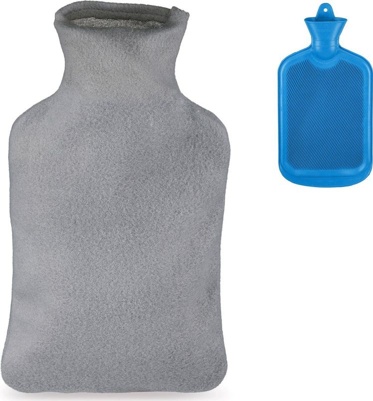 warm water kruik - met hoes - 2 l - ribbels - rubber - blauw-grijs