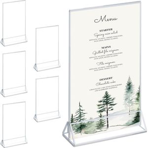 Tischaufsteller 6 Stück, din A5, Hochzeit, für Menükarten & Fotos, Acryl Thekenaufsteller, transparent/silber - Relaxdays