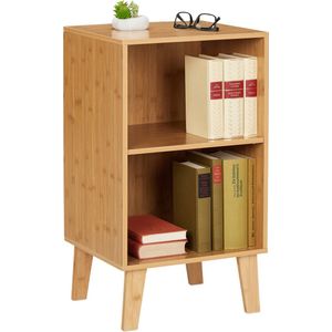 Relaxdays boekenkast, 2 vakken, open kastje, HBD 70x40x35 cm, verstelbare legplank, rek woonkamer, bijzetkastje, natuur