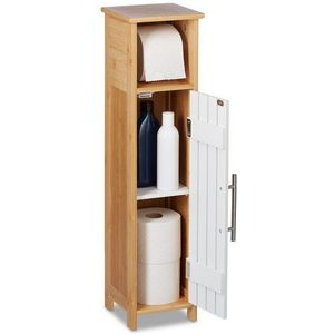 Relaxdays staande wc rolhouder - toiletkast smal - wc kast - kleine badkamerkast - bamboe