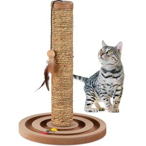 Relaxdays krabpaal met speelbal - kattenpaal - zeegrastouw - met speelbord - 45 x 30 cm