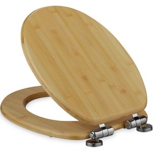 Relaxdays - Toilettendeckel mit Absenkautomatik & Quick Release, 37,5 x 43,5 cm, Bambus, Montage von oben, oval, natur