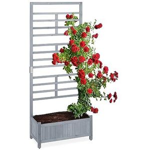 Relaxdays plantenbak met klimrek, HxBxD 171 x 71,5 x 32 cm, bloembak met klimplantenrek, balkon & tuin, hout, grijs