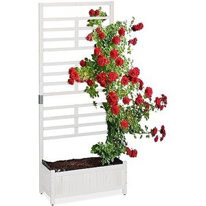 Relaxdays plantenbak met klimrek, HBD 171 x 71,5 x 32 cm, privacy, bloembak met klimplantenrek, balkon & tuin, hout, wit