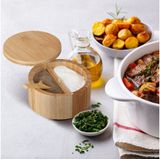 Relaxdays zoutpot met deksel & lepel - hervulbaar kruidenpotje bamboe - groot peperpotje