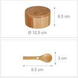 Relaxdays zoutpot met deksel & lepel - hervulbaar kruidenpotje bamboe - groot peperpotje