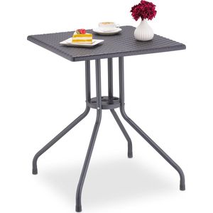 Relaxdays Gartentisch Rattan-Optik, quadratisch, HBT: 75x61x61cm, Balkontisch, Kunststoff & Metall, Outdoor Tisch, grau