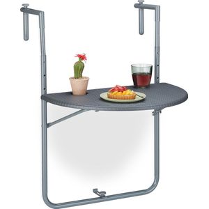 Relaxdays Balkonhangtafel, inklapbaar, BxD, 59,5 x 63 cm, 3-voudig in hoogte verstelbaar, 2 bekerhouders, relingtafel, grijs