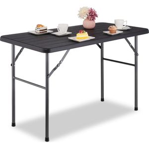 Relaxdays inklapbare tuintafel - houtlook - rechthoekig - 74 x 118 x 60 cm - kunststof - metaal - zwart