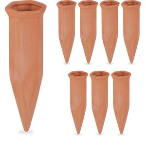Relaxdays waterdruppelaar keramiek, set van 8, 1,5 l PET-flessen, kamerplant & balkonbakken, druppelsysteem, terracotta