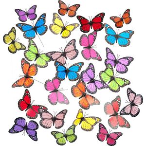 Relaxdays tuinsteker vlinder, set van 72, binnendecoratie, tuindecoratie, 31 cm hoog, metalen staaf, pvc, kleurrijk