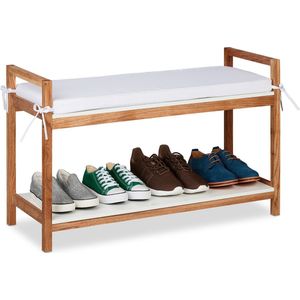 Relaxdays schoenenbank met zitkussen - houten schoenenrek - garderobebank met opbergruimte