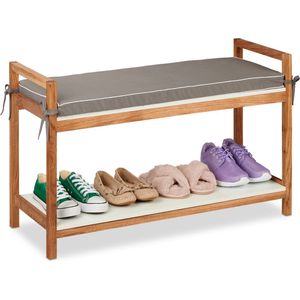 Relaxdays schoenenbank, schoenenrek met kussen, afneembaar zitkussen, HBD: 55 x 90 x 34 cm, houten halbank, meerkleurig