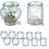 Relaxdays - Windlicht, 12er Set, aus Glas, 2 verschied. Formen, mit Schleife, innen & außen, Teelichthalter, transparent