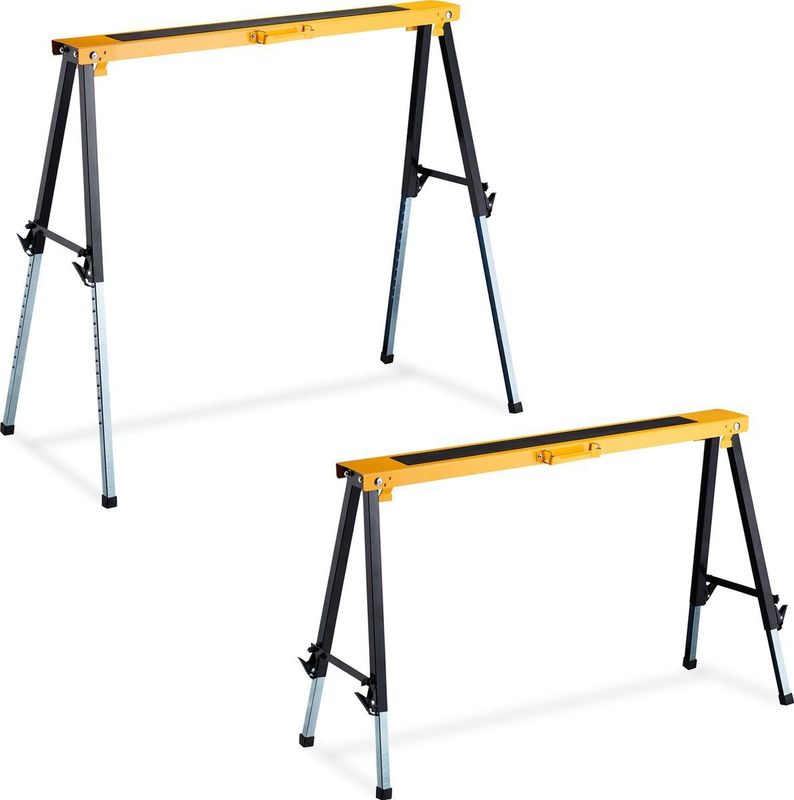 Arbeitsbock, 2er Set, hbt: 91,5 x 106 x 50 cm, höhenverstellbar, Allzweckbock, Tragegriffe, Klappbock, orange - Relaxdays