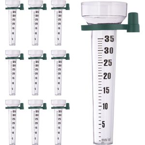 Relaxdays regenmeter set van 10 - pluviometer - groene houder - 35 mm/m² - kunststof