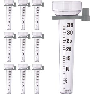 Relaxdays regenmeter, set van 10, pluviometer met houder, tot 35 mm/m², kunststof, neerslagmeter tuin, transparant/grijs