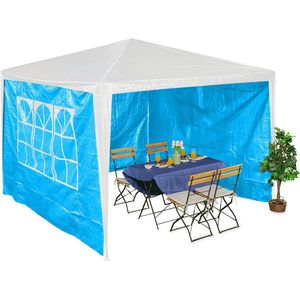 Seitenteile für Pavillon, 3er Set, 2x3 m, wasserdicht, Seitenwände mit Klettverschluss, pe, mit Fenster, blau - Relaxdays