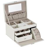 Sieradendoos - Wit - Kunststof - Met Spiegel en Lades