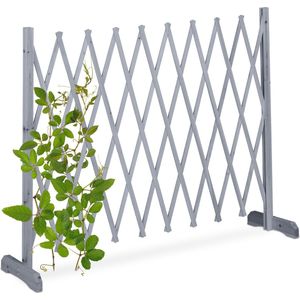 Relaxdays plantenklimrek hout, uitschuifbaar, tot 275 cm, plantensteun klimplanten, vrijstaand, tuin & balkon, grijs