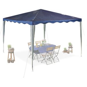 Relaxdays partytent 3x3 m - feesttent met golfjes - zonder zijwanden - PE en staal - blauw