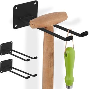 Relaxdays gereedschapshaken - set van 3 - dubbele ophanghaken - 7,5 x 9 x 24 cm - bezemhouder staal - schuur
