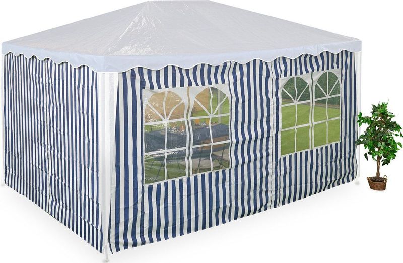 Relaxdays zijwanden partytent - set van 2 - zijkanten voor 3x4m tuintent - blauw-wit