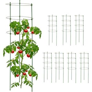 Relaxdays plantensteun set van 8 - 90 cm hoog - tomatensteun - verstelbare ringen - groen