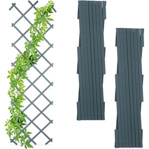 Relaxdays klimrek voor planten -set van 3 - plantensteun - uitschuifbaar - trellis - grijs