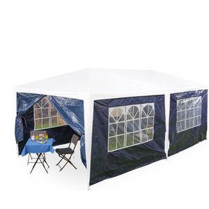 Relaxdays zijwanden partytent, set van 6, zijkanten feesttent, waterdicht, 2x3 m, ramen en deur, PE, losse zeilen, blauw